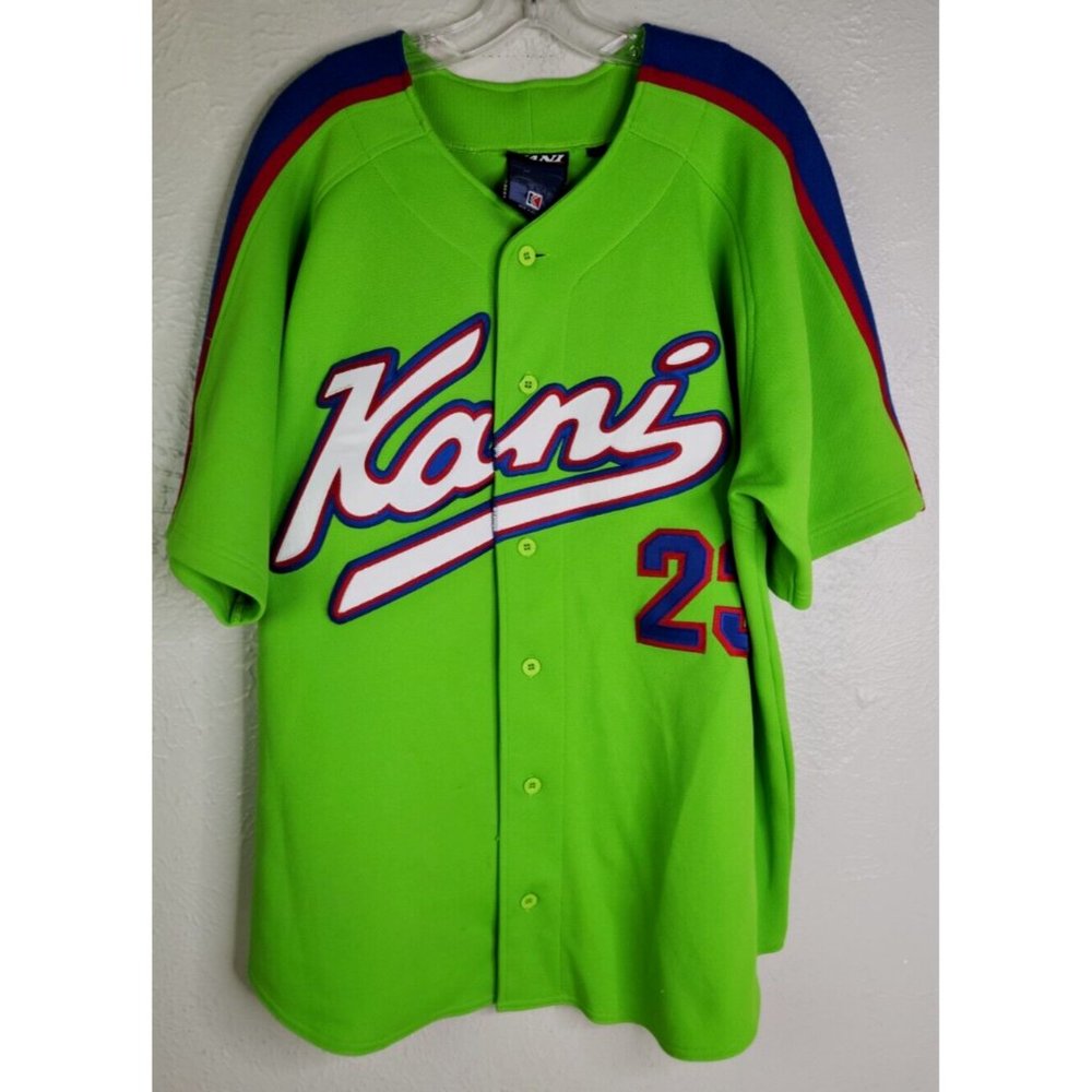 Vtg Karl Kani Endurance 23 Lime Green XL Jersey Baseball Retro Button up